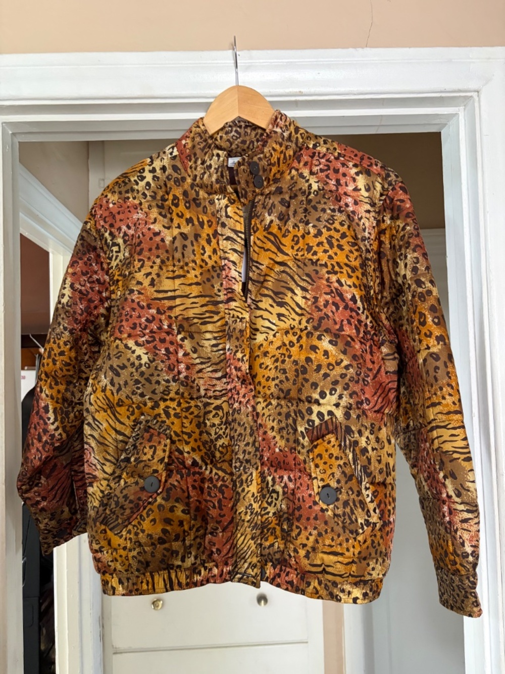 Vintage Anna & Frank 100% Silk Animal Print Puffer Jacket M NWT Deadstock